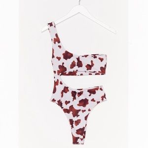 Nasty Gal Cow Cut Out High Leg One Piece Bathing Suit